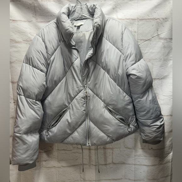 Top Shop women’s light gray puffer jacket size 12 - Picture 1 of 7